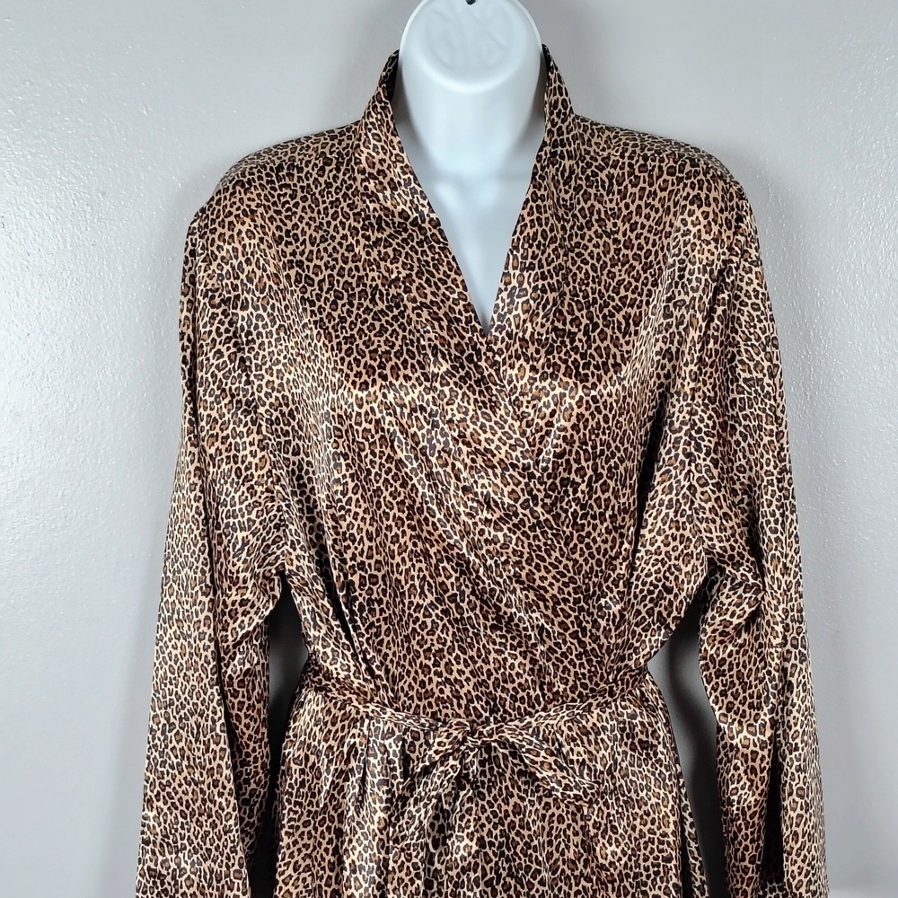 Morgan Taylor Intimates Leopard Print Satin Robe Brown Animal L NWT NOS regency - Picture 2 of 8